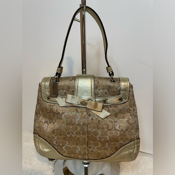 Coach Signature Lurex Gold Silver Top handle bag - Picture 5 of 10